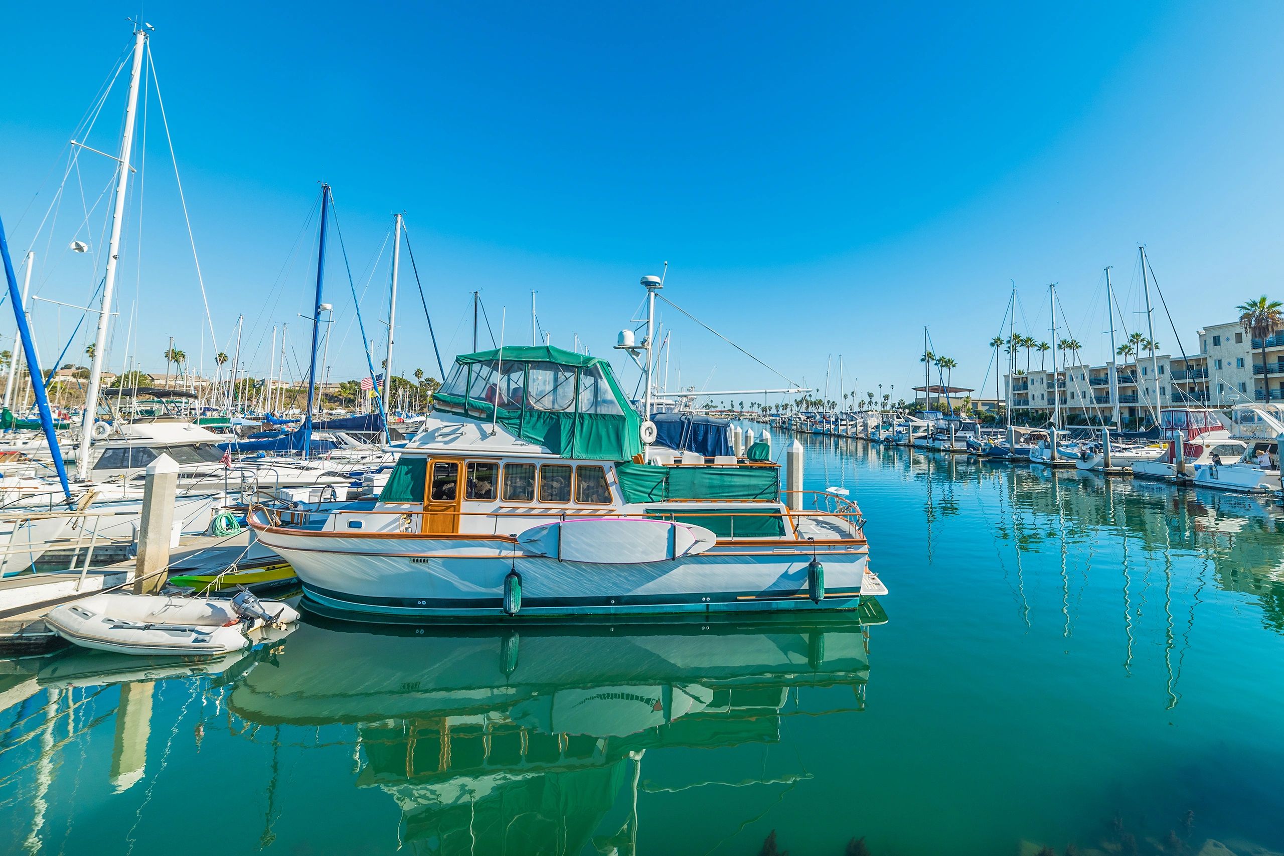 luxury yacht in Southern California marina