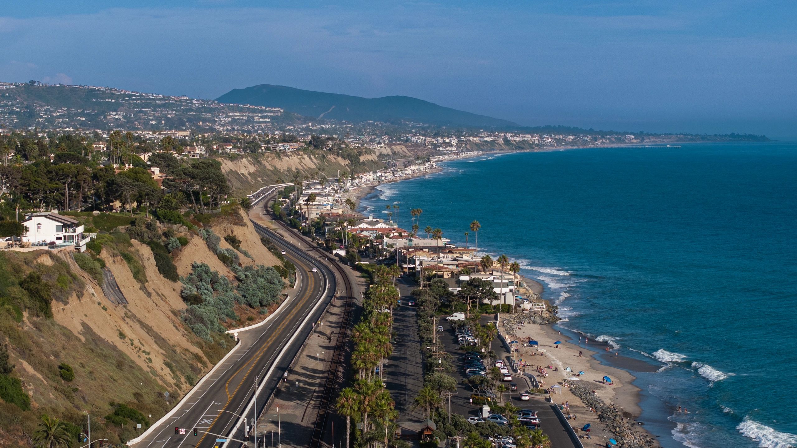 Southern California coastline aerial with yachts