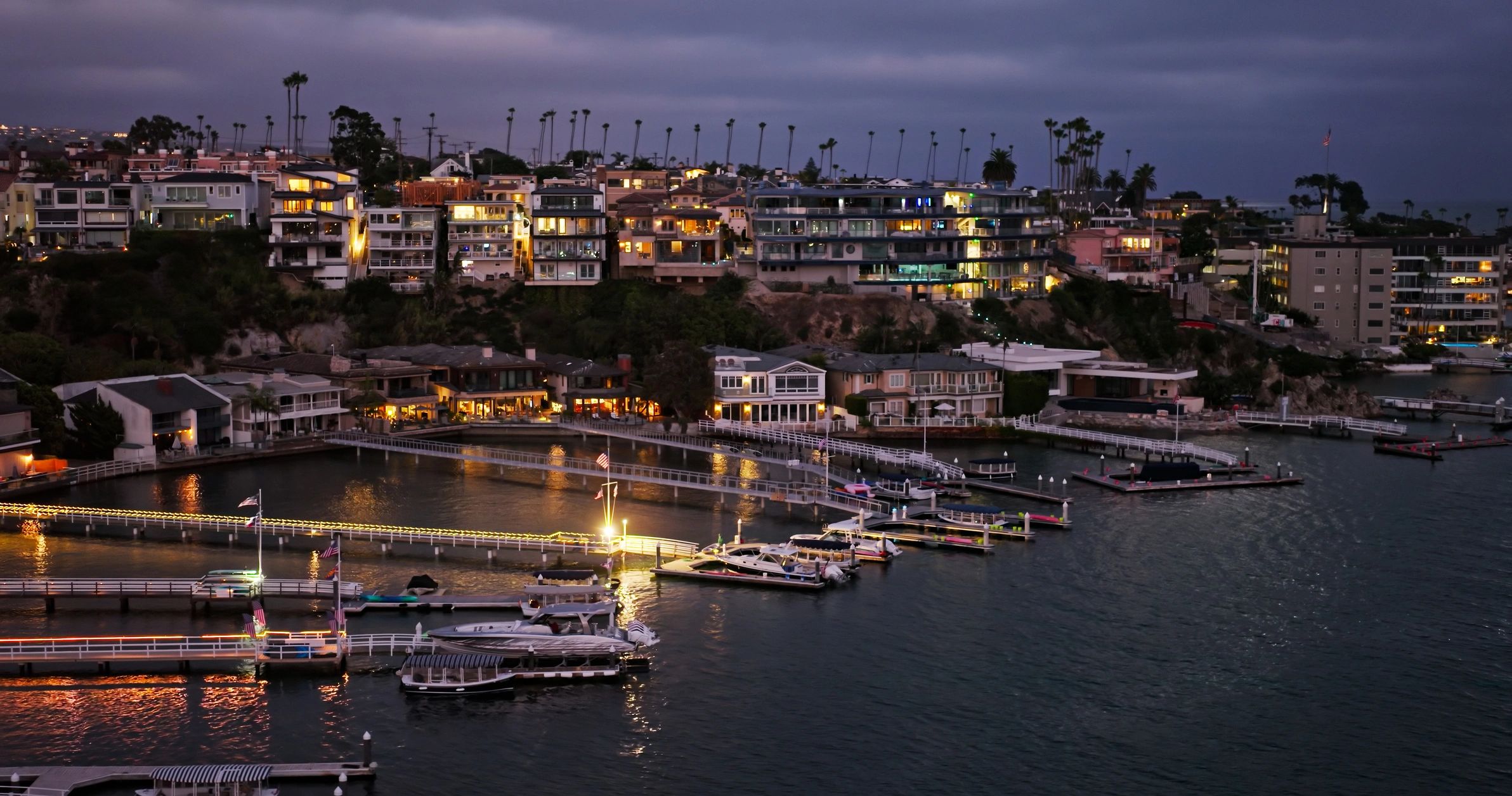 Southern California coastline aerial with yachts