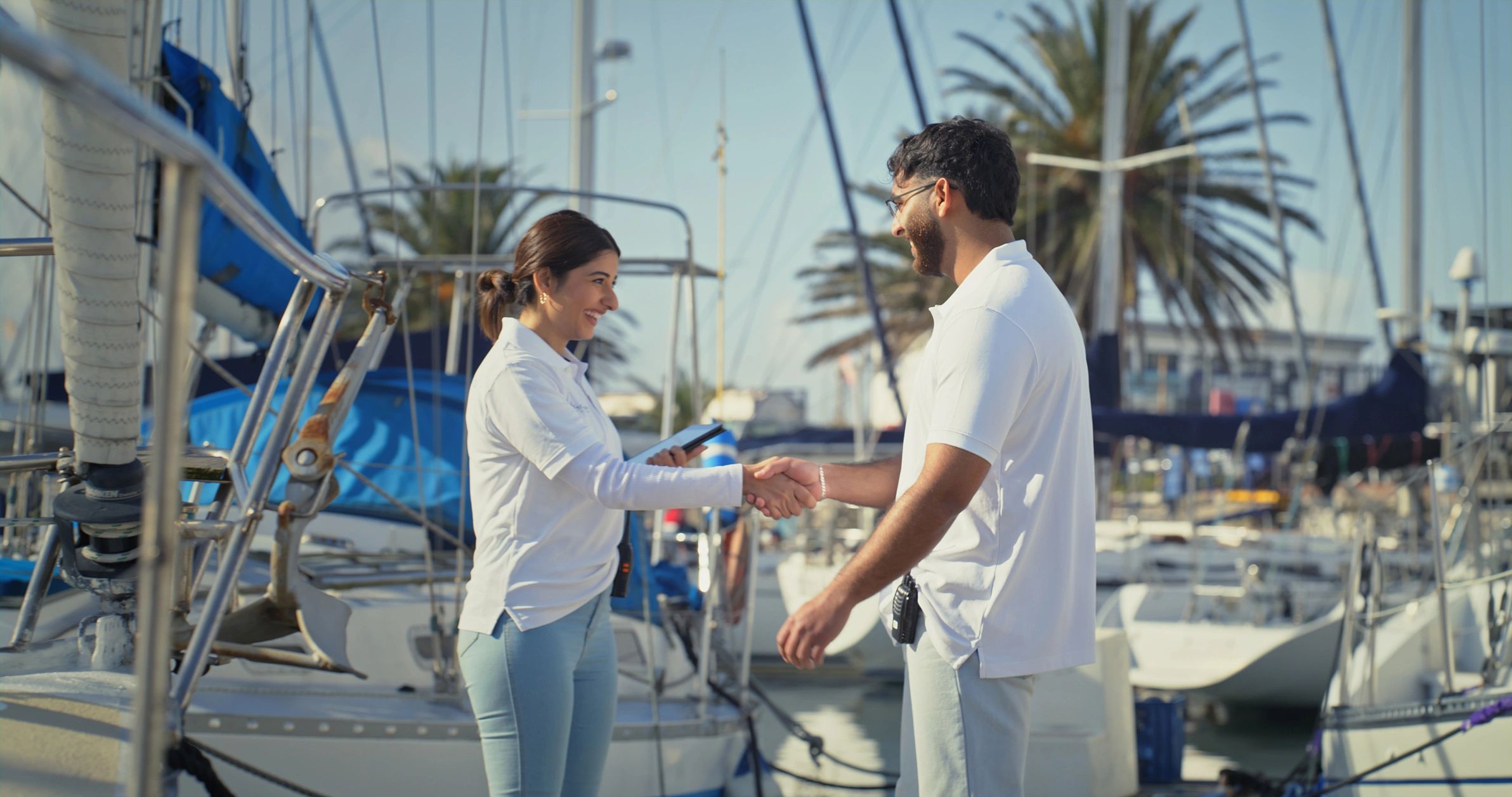 yacht sales broker meeting client